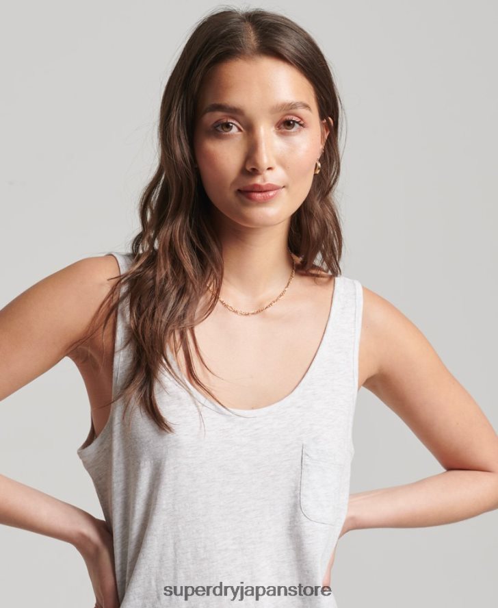 オーガニックコットンポケットタンクトップ 女性 Superdry 衣類 ライトグレー 2J62PZ6590
