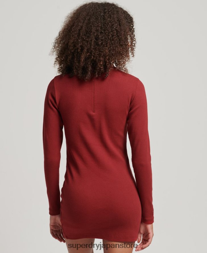 長袖リブボディコンミニドレス 女性 Superdry 衣類 赤 2J62PZ6603