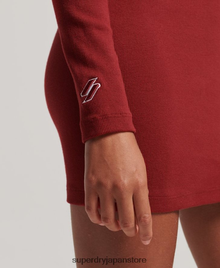 長袖リブボディコンミニドレス 女性 Superdry 衣類 赤 2J62PZ6603