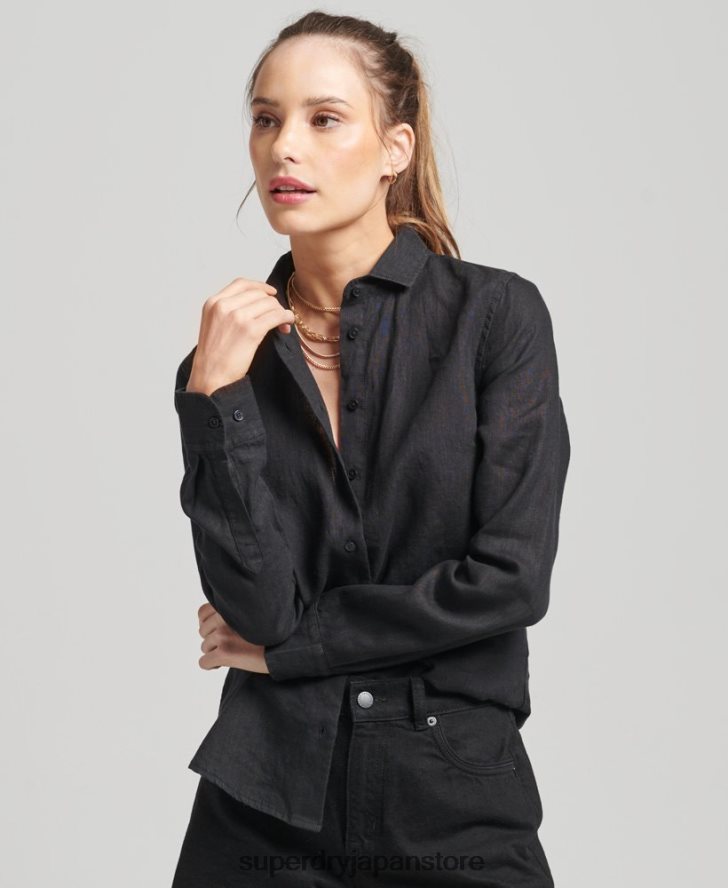 スタジオリネン長袖シャツ 女性 Superdry 衣類 黒 2J62PZ6609