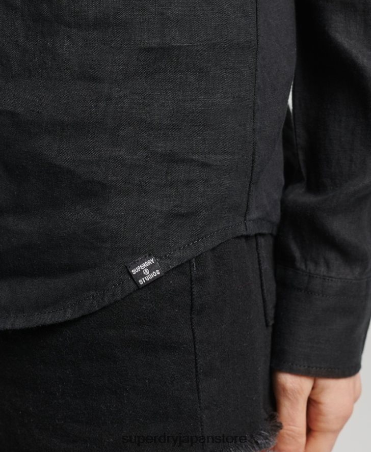 スタジオリネン長袖シャツ 女性 Superdry 衣類 黒 2J62PZ6609