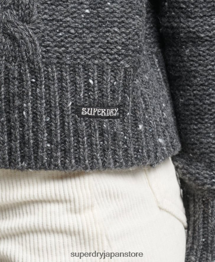 チャンキーケーブルロールネックセーター 女性 Superdry 衣類 グレー 2J62PZ6614