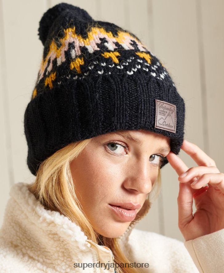 インターシャビーニー帽 女性 Superdry アクセサリー 海軍 2J62PZ6621