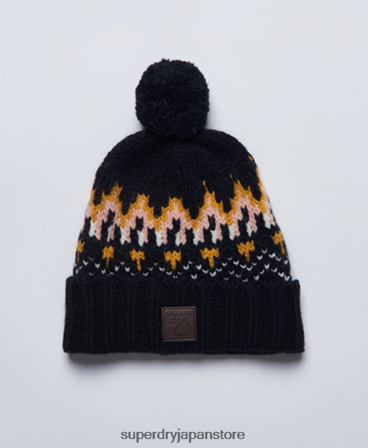 インターシャビーニー帽 女性 Superdry アクセサリー 海軍 2J62PZ6621