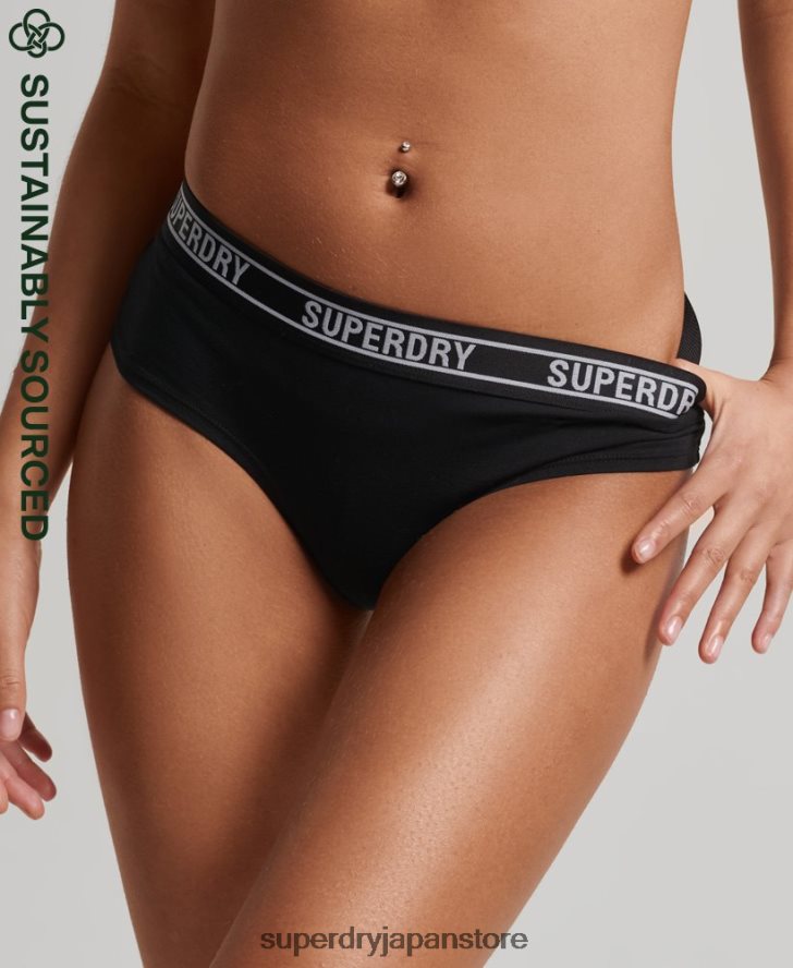 オーガニックコットン マルチロゴ ヒップスターブリーフ 女性 Superdry 衣類 黒 2J62PZ6648