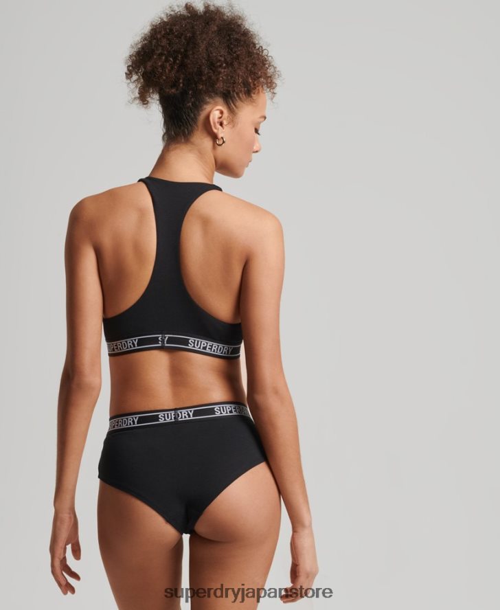 オーガニックコットン マルチロゴ ヒップスターブリーフ 女性 Superdry 衣類 黒 2J62PZ6648