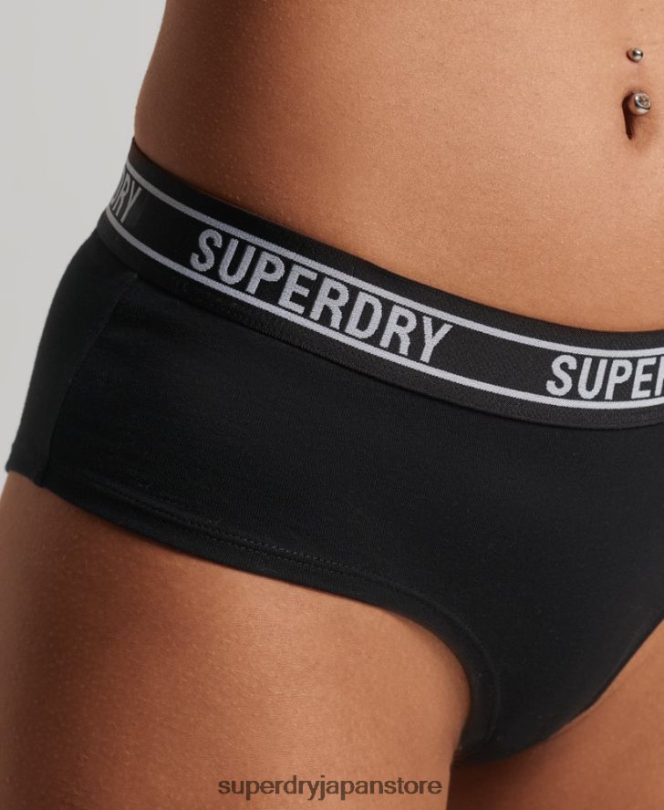 オーガニックコットン マルチロゴ ヒップスターブリーフ 女性 Superdry 衣類 黒 2J62PZ6648