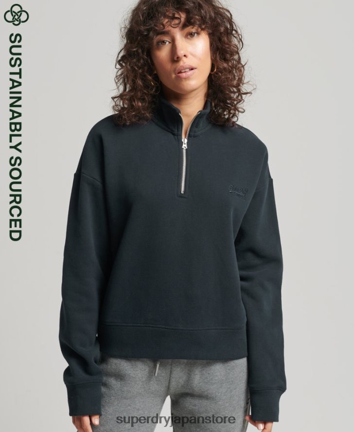 オーガニックコットン ヴィンテージロゴ ヘンリースウェットシャツ 女性 Superdry 衣類 海軍 2J62PZ6649