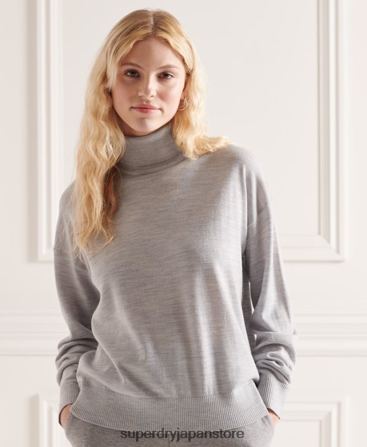 メリノドロップショルダーロールネックセーター 女性 Superdry 衣類 ライトグレー 2J62PZ6651