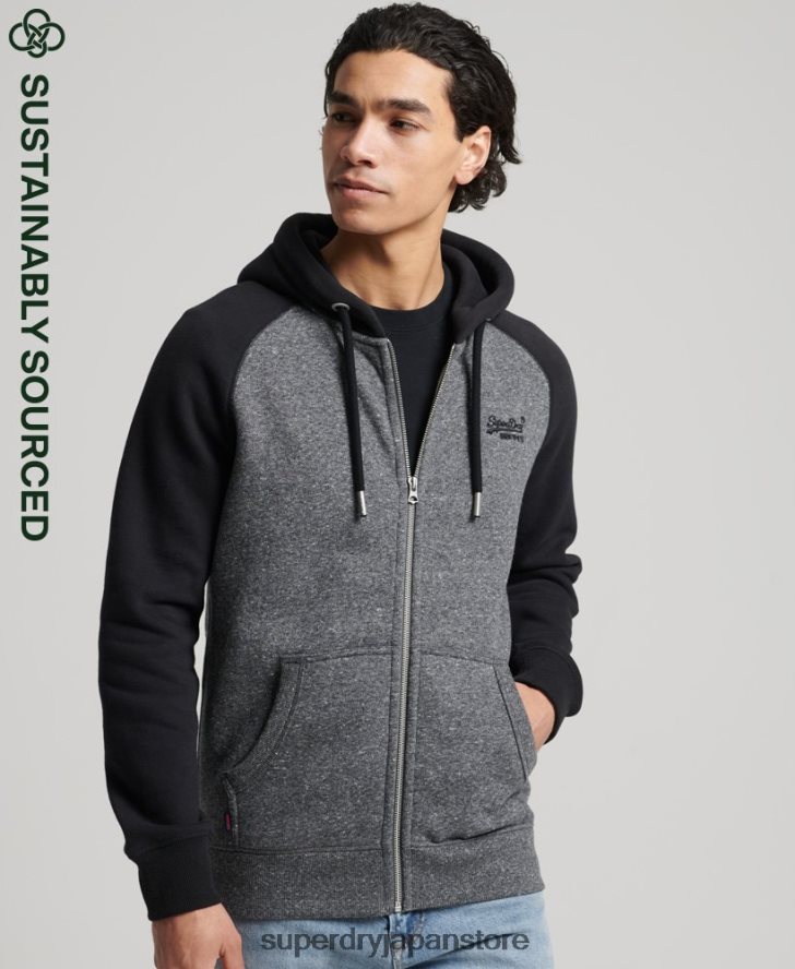 オーガニックコットン ヴィンテージロゴ ベースボールジップパーカー 男性 Superdry 衣類 濃い灰色 2J62PZ666