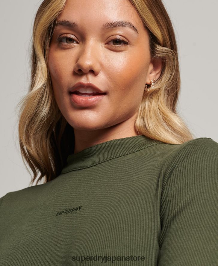 長袖リブボディコンミニドレス 女性 Superdry 衣類 カーキ 2J62PZ6666