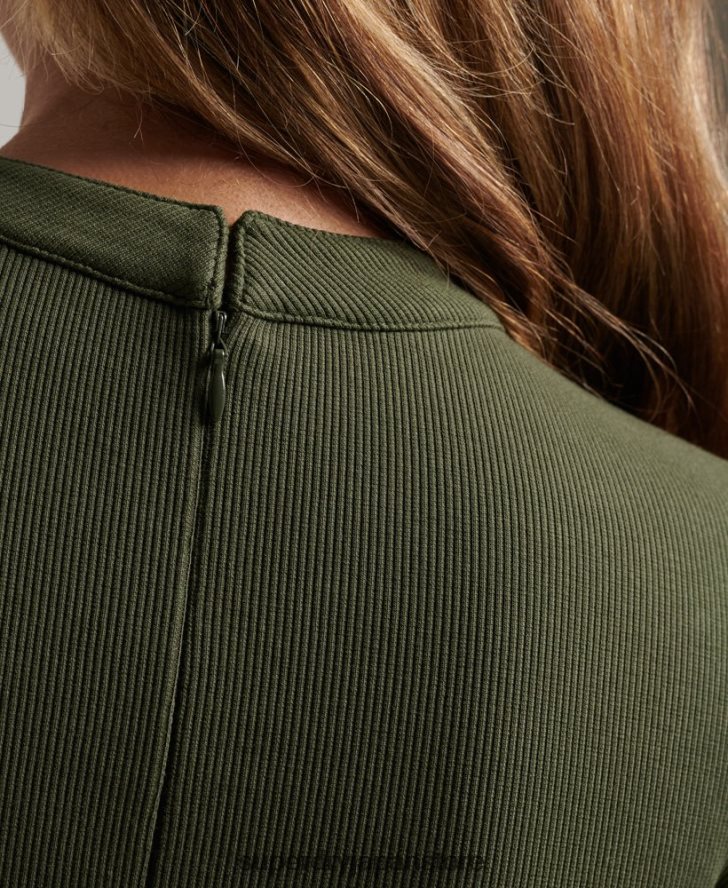 長袖リブボディコンミニドレス 女性 Superdry 衣類 カーキ 2J62PZ6666
