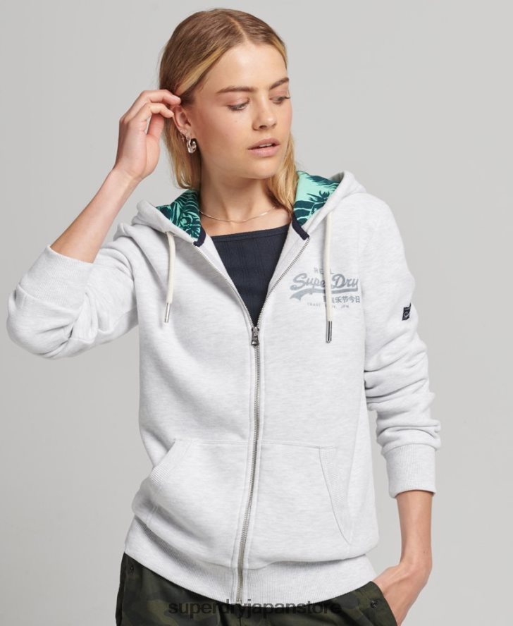 インナー総柄ジップパーカー 女性 Superdry 衣類 ライトグレー 2J62PZ6668