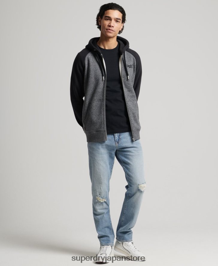 オーガニックコットン ヴィンテージロゴ ベースボールジップパーカー 男性 Superdry 衣類 濃い灰色 2J62PZ666