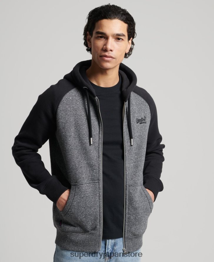 オーガニックコットン ヴィンテージロゴ ベースボールジップパーカー 男性 Superdry 衣類 濃い灰色 2J62PZ666