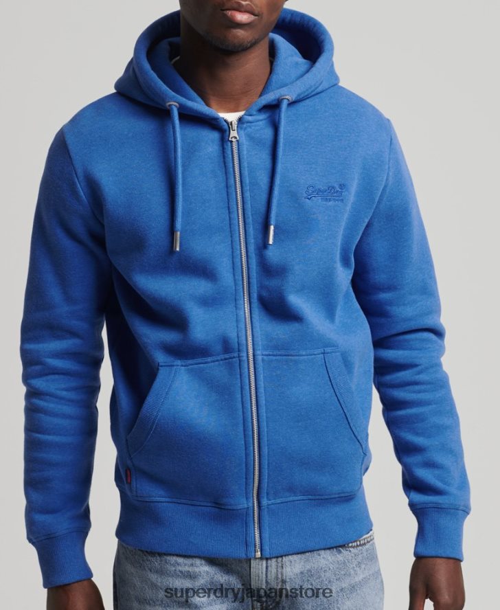 オーガニックコットン ヴィンテージロゴ ジップパーカー 男性 Superdry 衣類 青 2J62PZ668