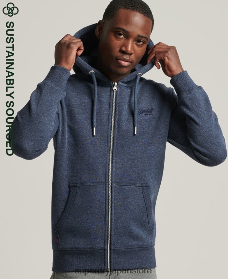 オーガニックコットン ヴィンテージロゴ ジップパーカー 男性 Superdry 衣類 海軍 2J62PZ669