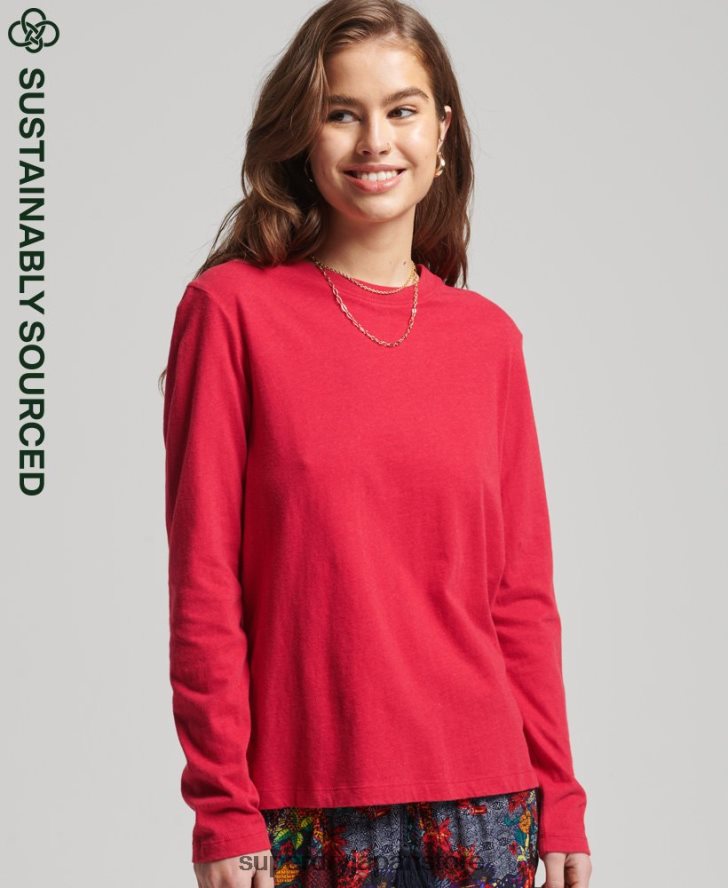 オーガニックコットンのヴィンテージロゴ刺繍トップス 女性 Superdry 衣類 赤 2J62PZ6694