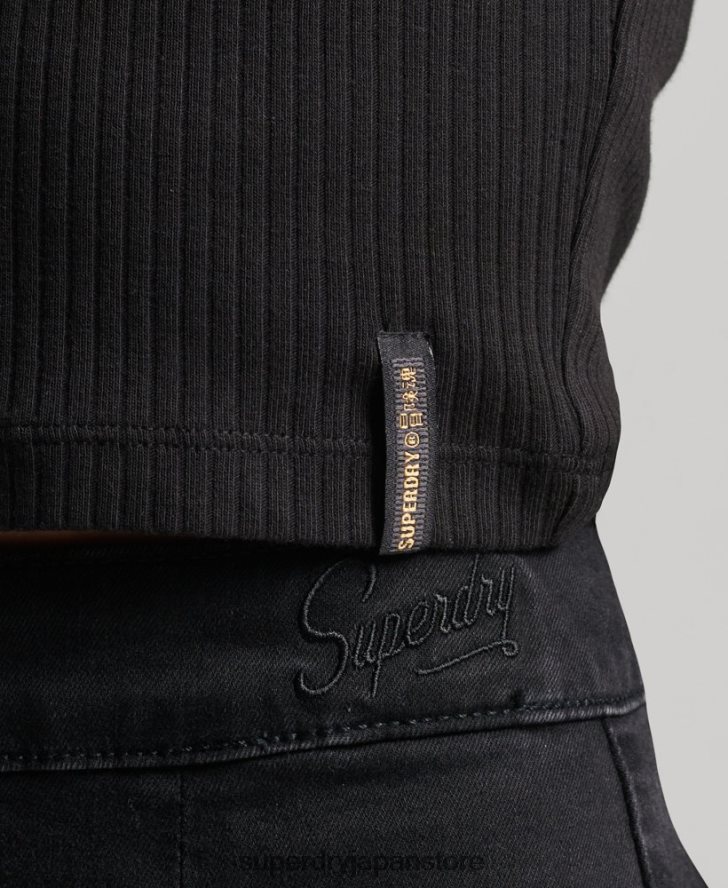 オーガニックコットンヴィンテージリブクロップベストトップ 女性 Superdry 衣類 黒 2J62PZ6698