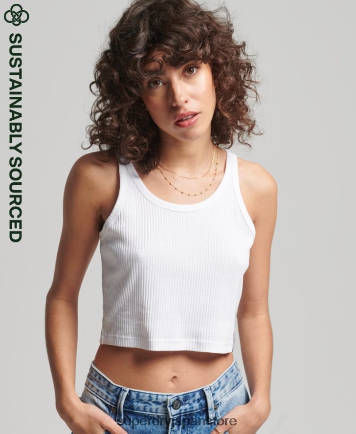 オーガニックコットンヴィンテージリブクロップベストトップ 女性 Superdry 衣類 白 2J62PZ6699