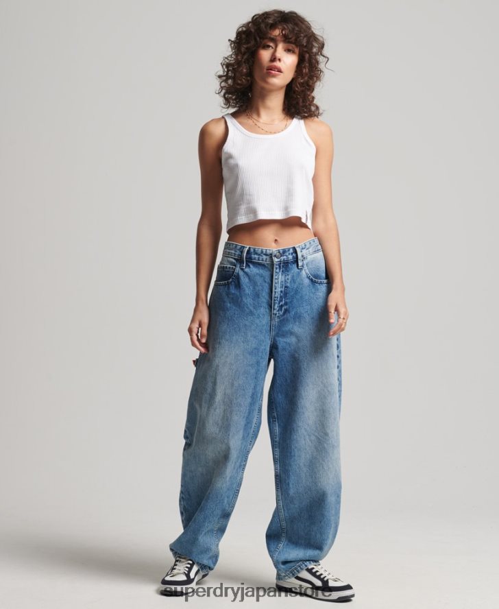 オーガニックコットンヴィンテージリブクロップベストトップ 女性 Superdry 衣類 白 2J62PZ6699