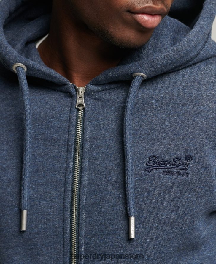 オーガニックコットン ヴィンテージロゴ ジップパーカー 男性 Superdry 衣類 海軍 2J62PZ669