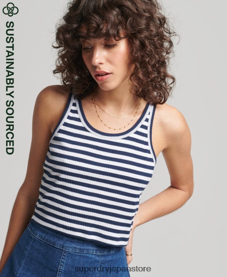 オーガニックコットンヴィンテージリブクロップベストトップ 女性 Superdry 衣類 海軍 2J62PZ6700