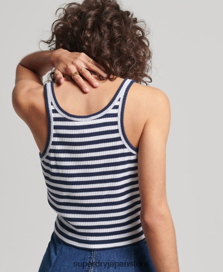 オーガニックコットンヴィンテージリブクロップベストトップ 女性 Superdry 衣類 海軍 2J62PZ6700