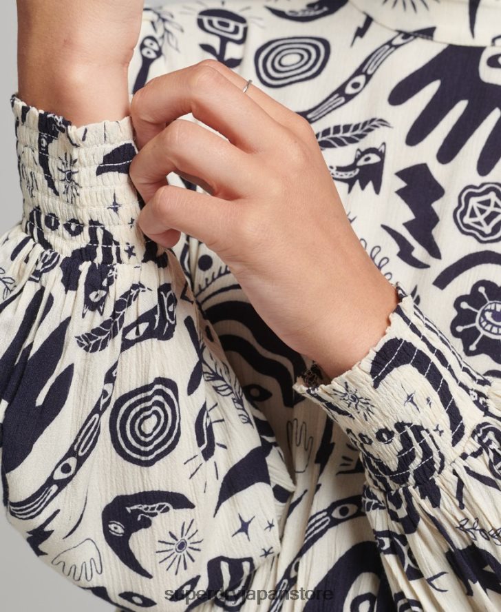 プリントミディ長袖ドレス 女性 Superdry 衣類 クリーム 2J62PZ6707