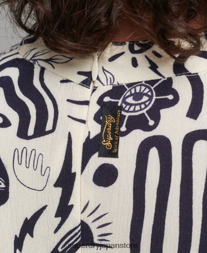 プリントミディ長袖ドレス 女性 Superdry 衣類 クリーム 2J62PZ6707