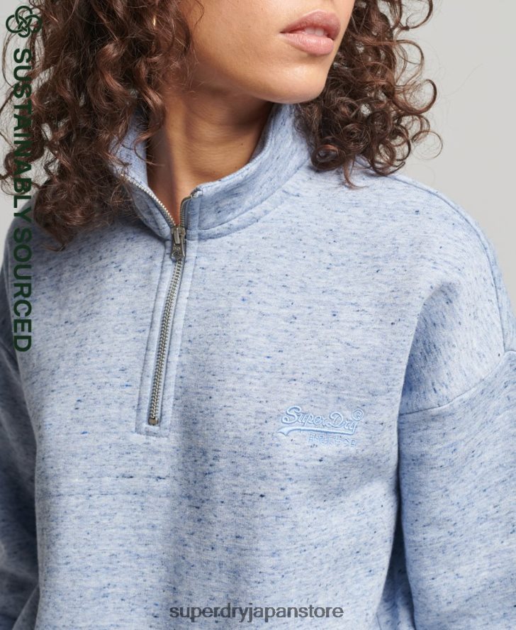 オーガニックコットン ヴィンテージロゴ ヘンリースウェットシャツ 女性 Superdry 衣類 ライトブルー 2J62PZ6711