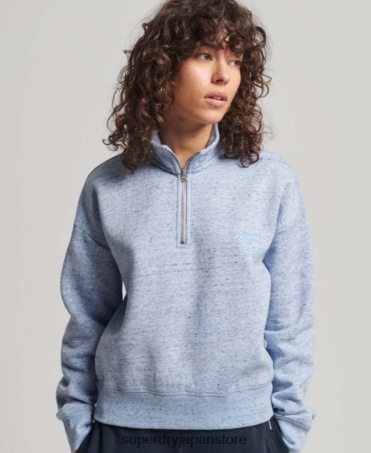 オーガニックコットン ヴィンテージロゴ ヘンリースウェットシャツ 女性 Superdry 衣類 ライトブルー 2J62PZ6711
