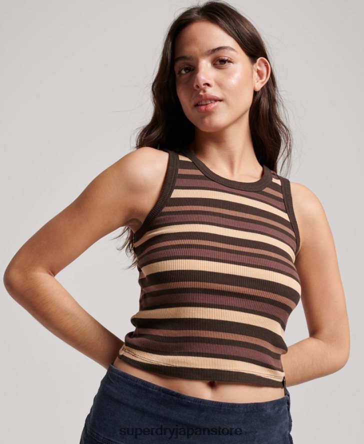 ストライプリブレーサーカットアウトベストトップ 女性 Superdry 衣類 茶色 2J62PZ6715