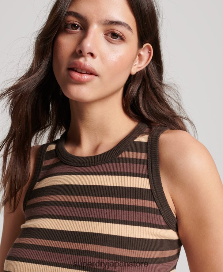ストライプリブレーサーカットアウトベストトップ 女性 Superdry 衣類 茶色 2J62PZ6715