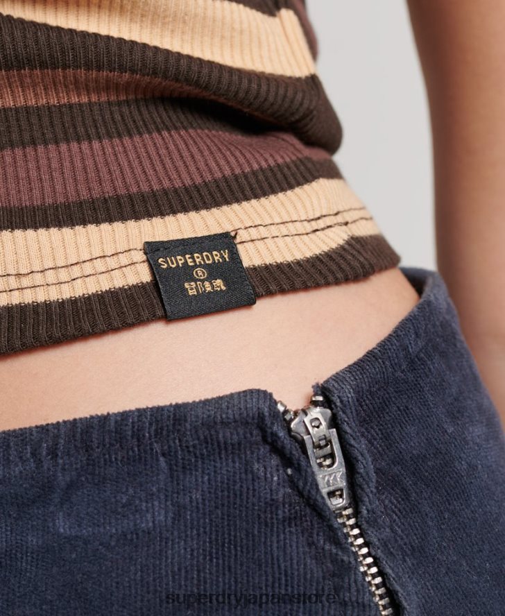 ストライプリブレーサーカットアウトベストトップ 女性 Superdry 衣類 茶色 2J62PZ6715
