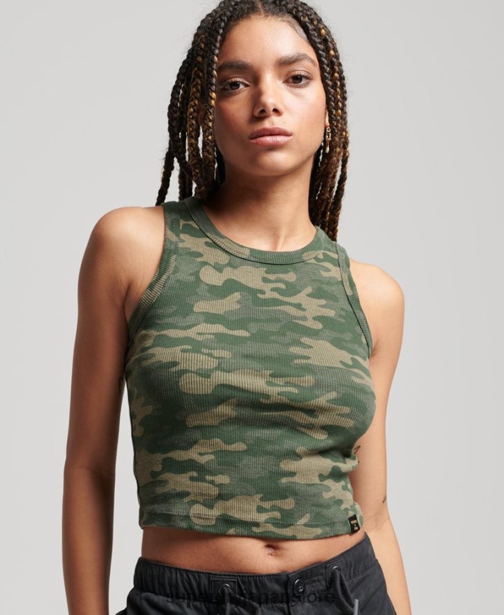 総柄プリントレーサーカットアウトベストトップ 女性 Superdry 衣類 緑 2J62PZ6716