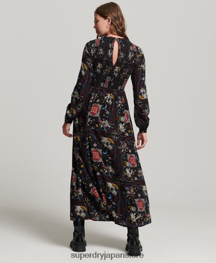 ロングスモックドレス 女性 Superdry 衣類 黒 2J62PZ6718