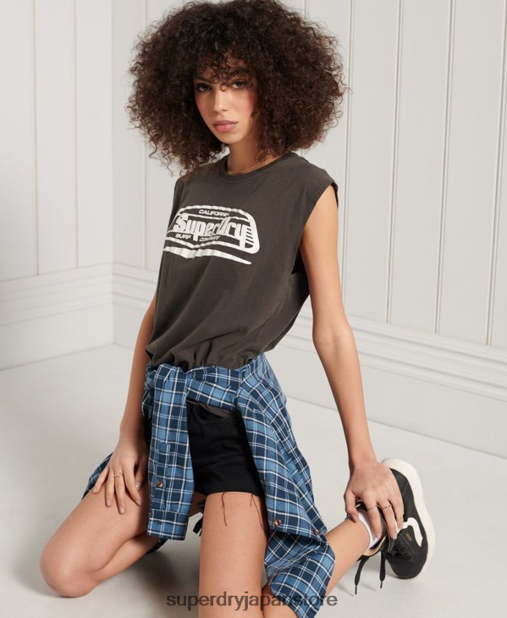 カリ サーフ グラフィック タンクトップ 女性 Superdry 衣類 濃い灰色 2J62PZ6719