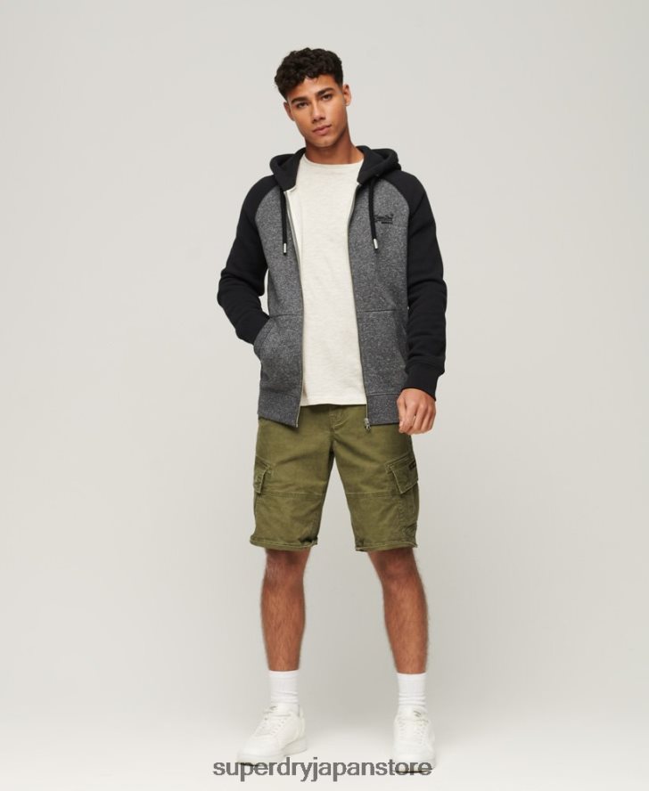 オーガニックコットン エッセンシャルロゴ ベースボール ジップ パーカー 男性 Superdry 衣類 濃い灰色 2J62PZ671