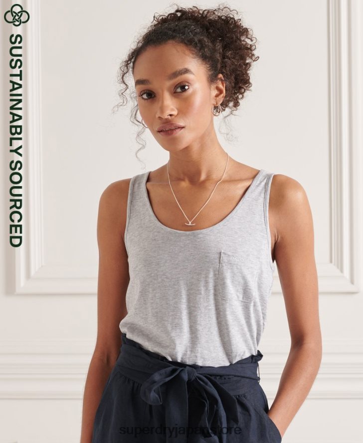 オーガニックコットンポケットタンクトップ 女性 Superdry 衣類 ライトグレー 2J62PZ6728
