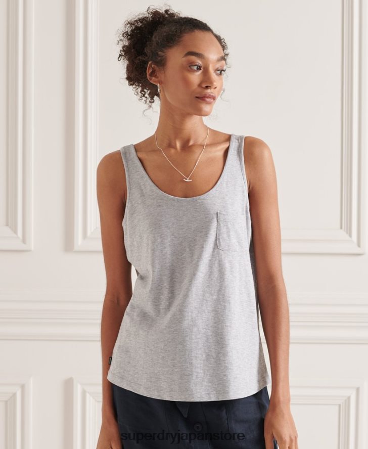 オーガニックコットンポケットタンクトップ 女性 Superdry 衣類 ライトグレー 2J62PZ6728