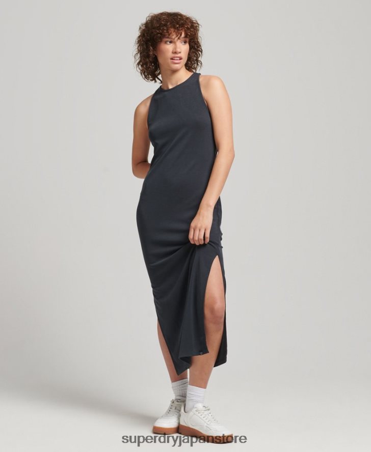 ストラップバックジャージーミディド​​レス 女性 Superdry 衣類 黒 2J62PZ6735