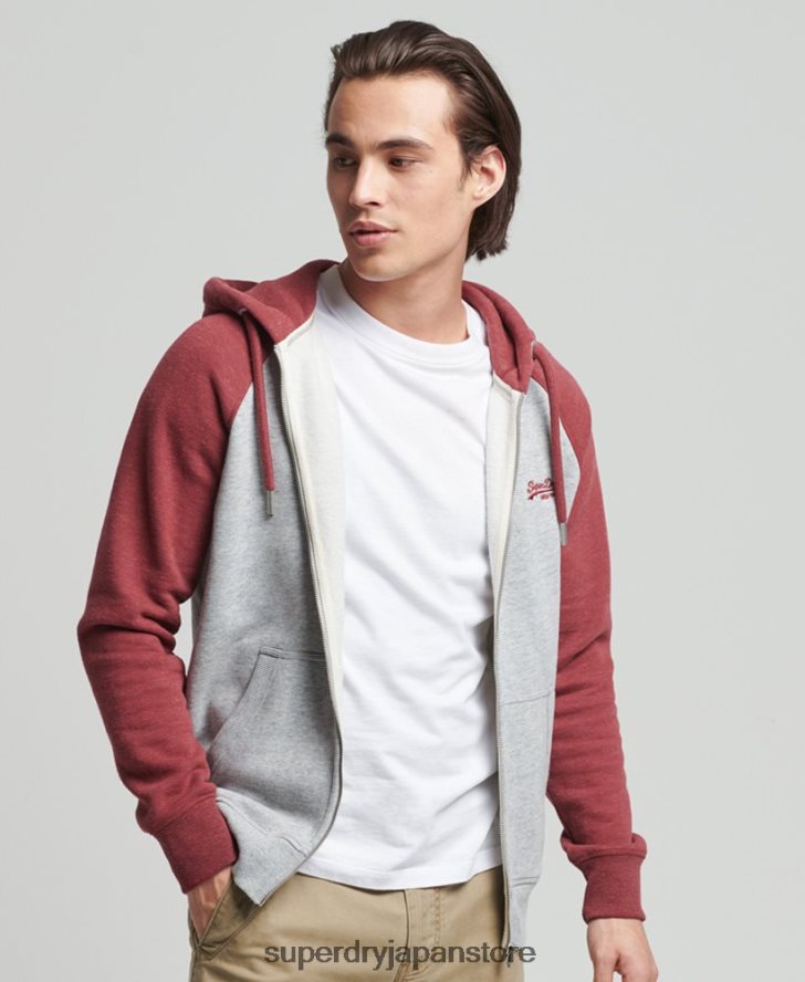 オーガニックコットン ヴィンテージロゴ ベースボールジップパーカー 男性 Superdry 衣類 ライトグレー 2J62PZ674
