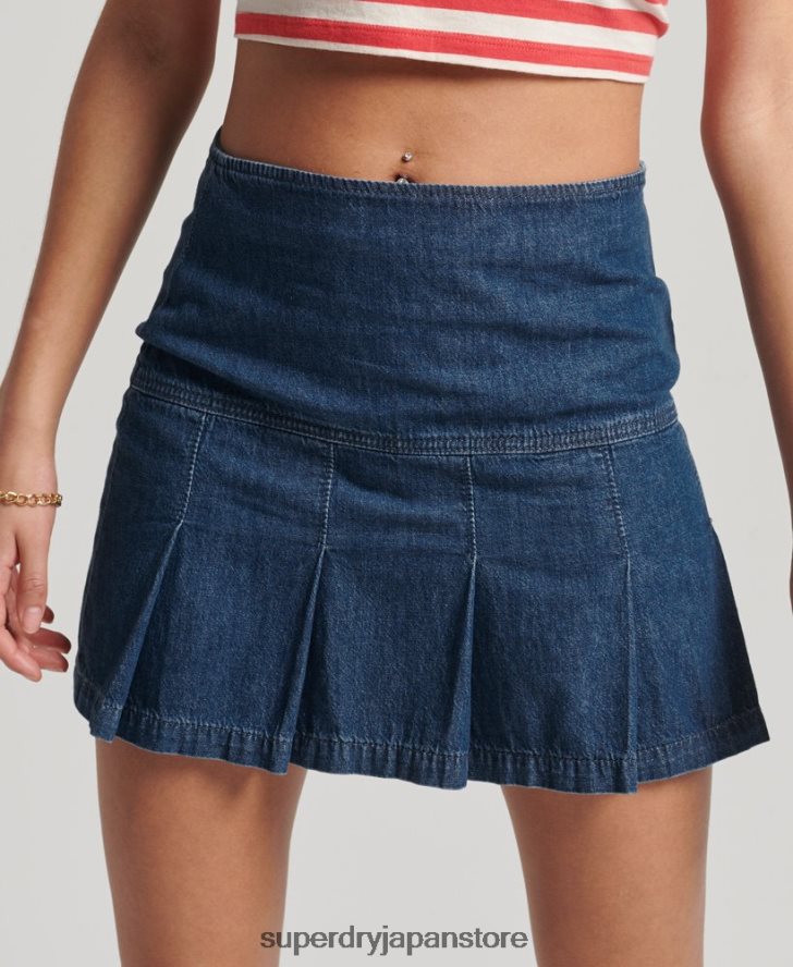 ヴィンテージデニムプリーツミニスカート 女性 Superdry 衣類 濃紺 2J62PZ6742