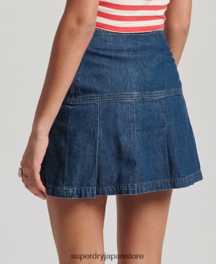 ヴィンテージデニムプリーツミニスカート 女性 Superdry 衣類 濃紺 2J62PZ6742