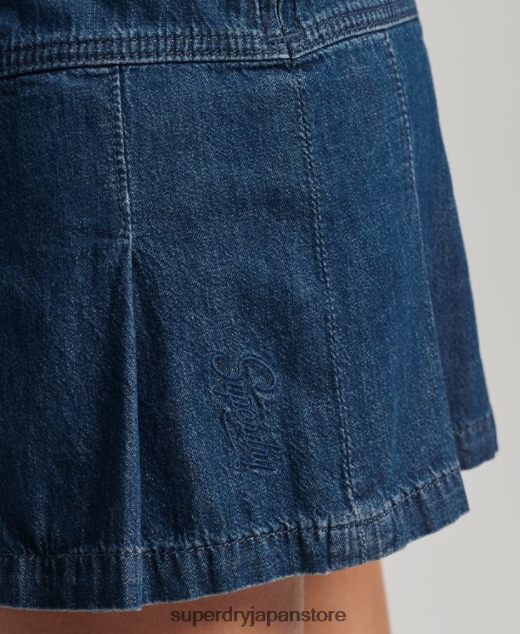 ヴィンテージデニムプリーツミニスカート 女性 Superdry 衣類 濃紺 2J62PZ6742
