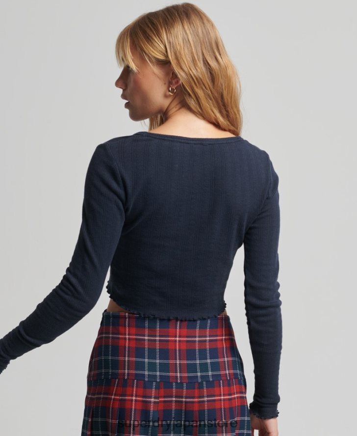 オーガニックコットン ヴィンテージ ポインテール クロップトップ 女性 Superdry 衣類 海軍 2J62PZ6748