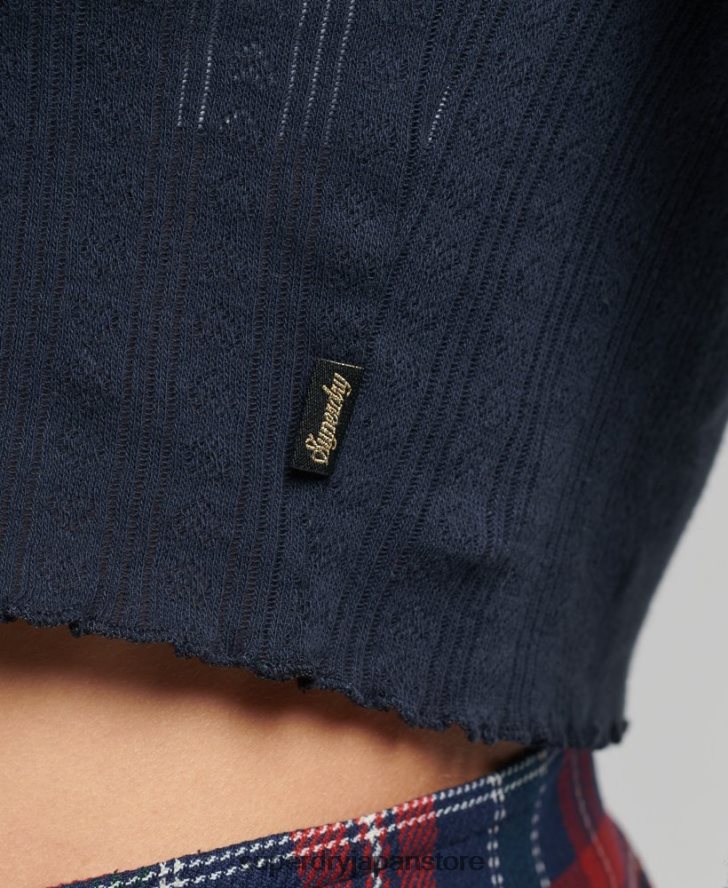 オーガニックコットン ヴィンテージ ポインテール クロップトップ 女性 Superdry 衣類 海軍 2J62PZ6748