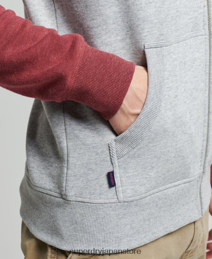 オーガニックコットン ヴィンテージロゴ ベースボールジップパーカー 男性 Superdry 衣類 ライトグレー 2J62PZ674