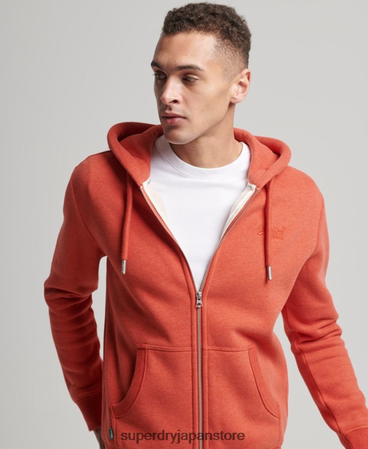 ヴィンテージロゴ刺繍ジップパーカー 男性 Superdry 衣類 オレンジ 2J62PZ675